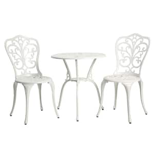 3-Piece Butterfly White Cast Aluminum Outdoor Bistro Sets with Umbrella Hole