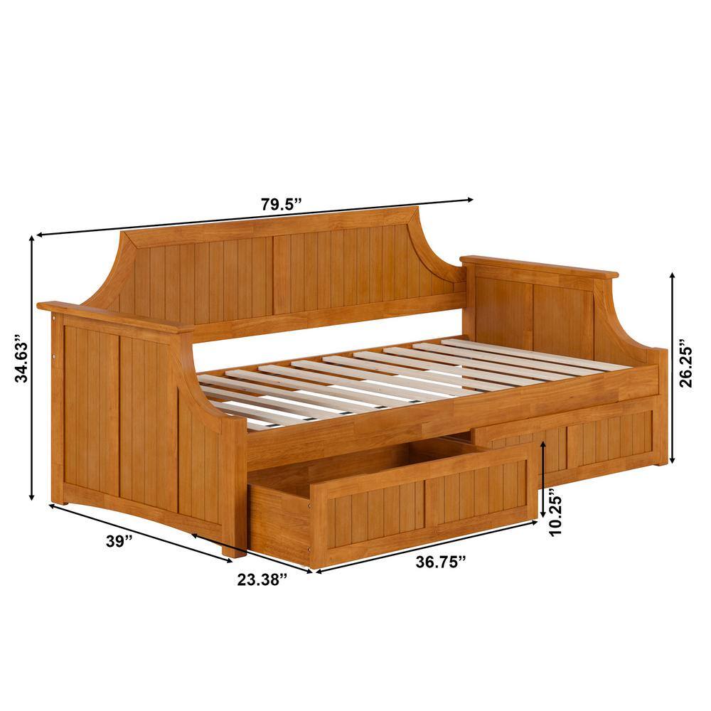 Walnut Twin Daybed with Storage Drawers and Slats
