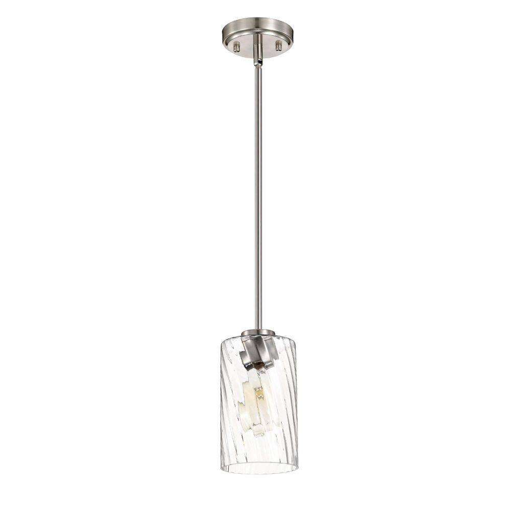 100-Watt 1-Light 5 in. Brushed Nickel Pendant Light Fixture with Clear Swirl Glass Shade for Kitchen Island Dining Room price history on PriceWatchPro