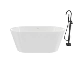 Calinda 67 in. W. x 31 in. Soaking Flat Bottom Bathtub in White with Freestanding Faucet in Matte Black