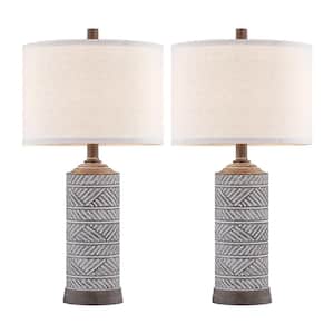 23.25 in. Distressed Wook-look Finish Table Lamp Set with Fabric Lamp Shade and LED Bulbs Included (Set of 2)
