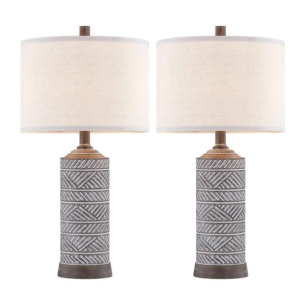 Deals Set of 2 Table Lamps Grey Fabric Shade