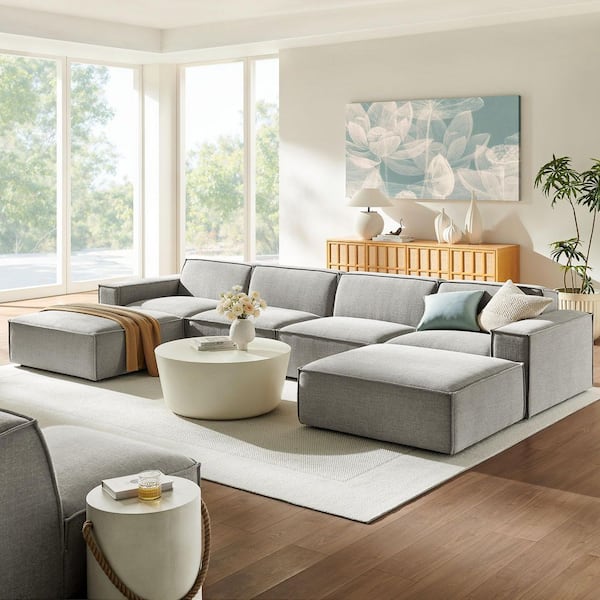 Restore 153.4 in. Polyester Fabric Upholstered 6-Piece Modular Sectional Sofa in Pewter