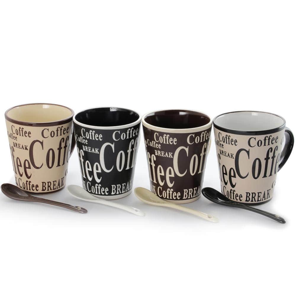 Assorted Colors Ceramic Coffee Mug Set with Spoons, 4 Count