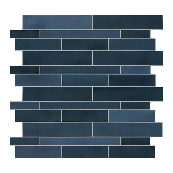 Interlocking Blue Mixed 11.1 in. x 11.3 in. Stone Composite Peel and Stick Backsplash Wall Tile (10-Pack)