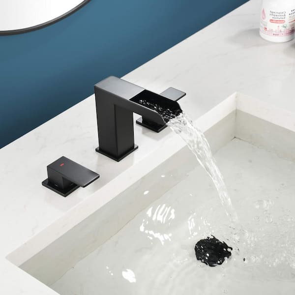 Ana 8 in. Widespread Double Handle Bathroom Faucet with Drain Kit Included in Matte Black