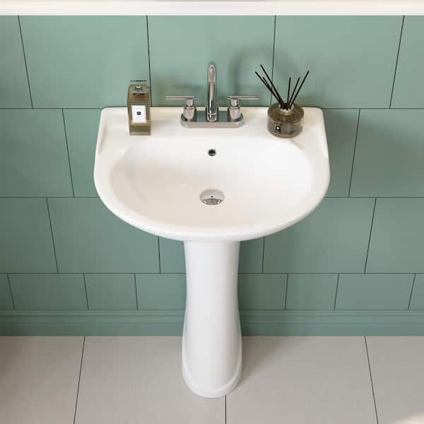 DEERVALLEY 20 in. W x 16.5 in. D U-Shape Vitreous China Bathroom Pedestal Sink in White with 4 in. Centerset Faucet Holes