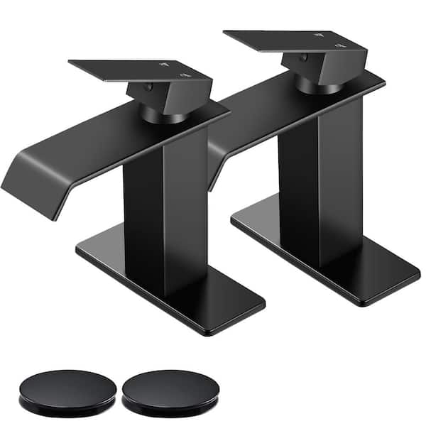 AKLFGN Waterfall Single Hole Single-Handle Bathroom Faucet with Pop-Up Drain in Matte Black (2-Pack)