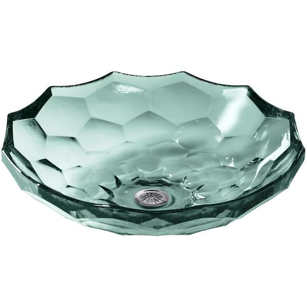 Briolette Glass Vessel Sink in Translucent Dew