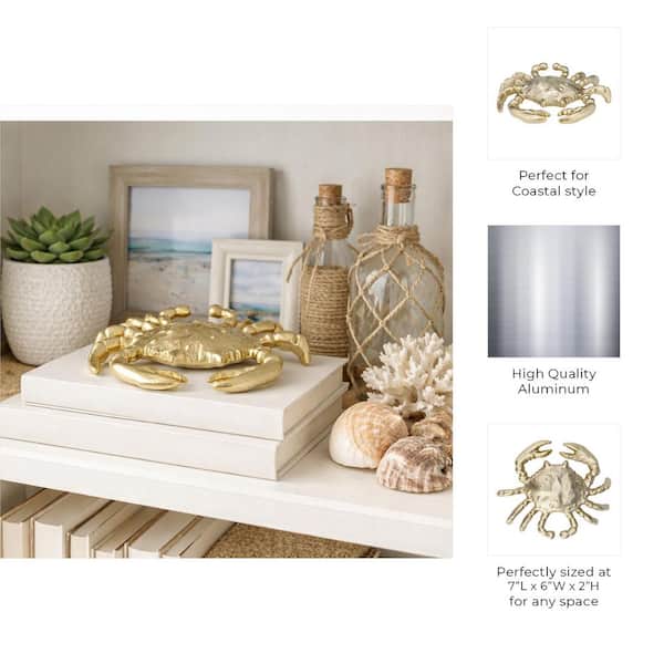 大理石人形 Liv & Skye Gold 7 in. x 2 in. Metal Crab Figurine 17834 - The Home