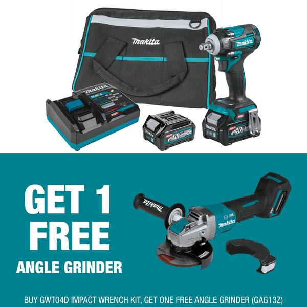 Makita 40-Volt Max XGT Brushless Cordless 4-Speed 1/2 in. Impact Wrench Kit, 2.5Ah with bonus XGT Brushless 5in. Angle Grinder