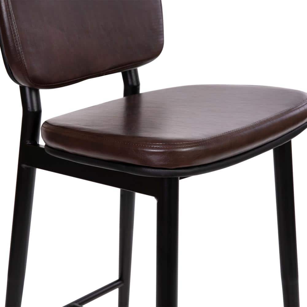 Brown Faux Leather and Metal Counter Stools, Set of 2