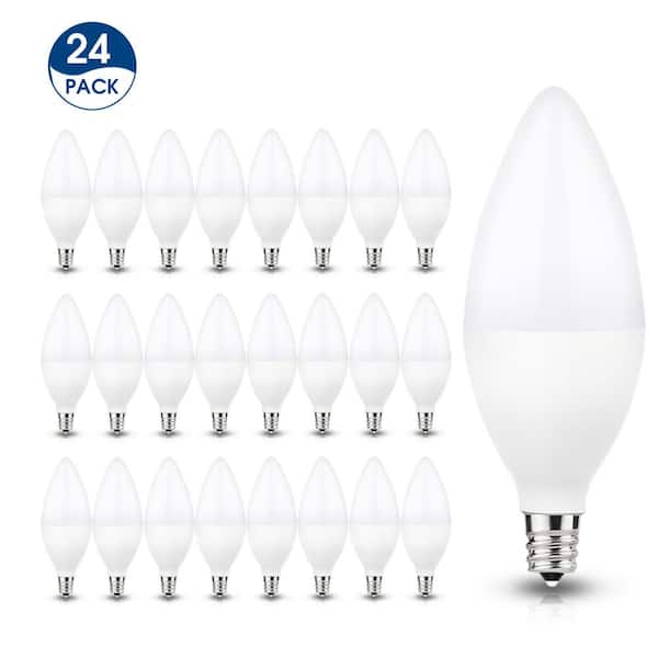 YANSUN 60-Watt Equivalent 6W C11 Non-Dimmable LED Candle Light Bulb E12 Base in Daylight 5000K (24-Pack)