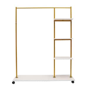 Gold Metal Clothes Rack Home Storage Garment Stand with 4-Tier Shelves & Universal wheel 47 in. W x 59 in. H
