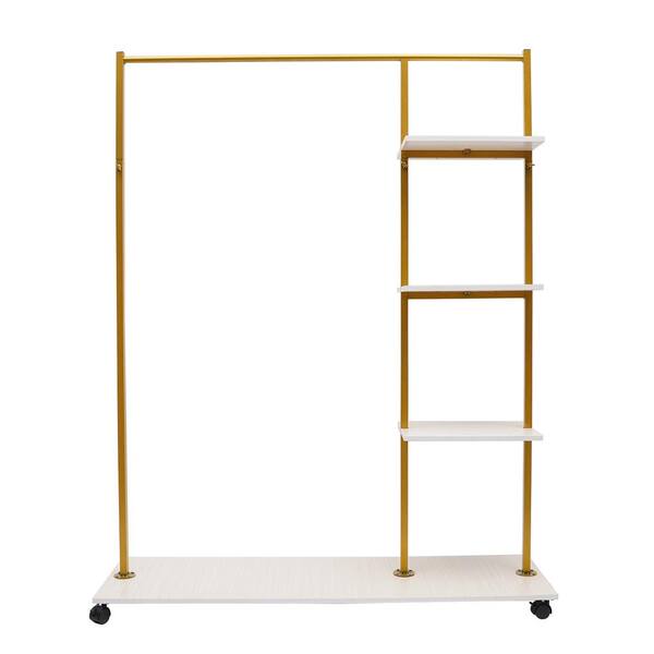 YIYIBYUS Gold Metal Clothes Rack Home Storage Garment Stand with 4-Tier  Shelves & Universal wheel 47 in. W x 59 in. H OT-ZJGJ-4765 - The Home Depot