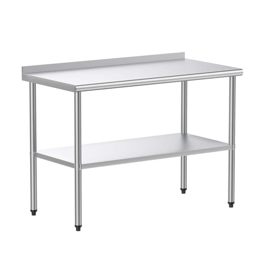 48" Stainless Steel Work Table with Galvanized Undershelf and Backsplash