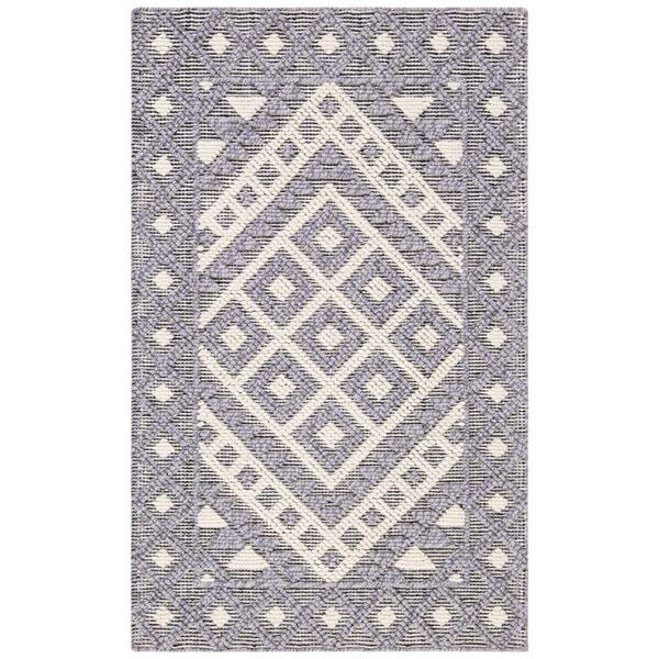 Natura 3 ft. x 5 ft. Cream/Purple Diamond Border Area Rug