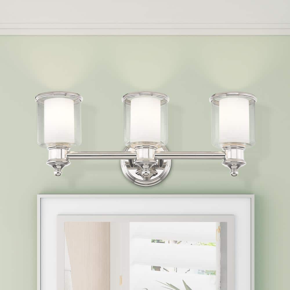 Polished Nickel 3-Light Vanity Light with Handcrafted Glass