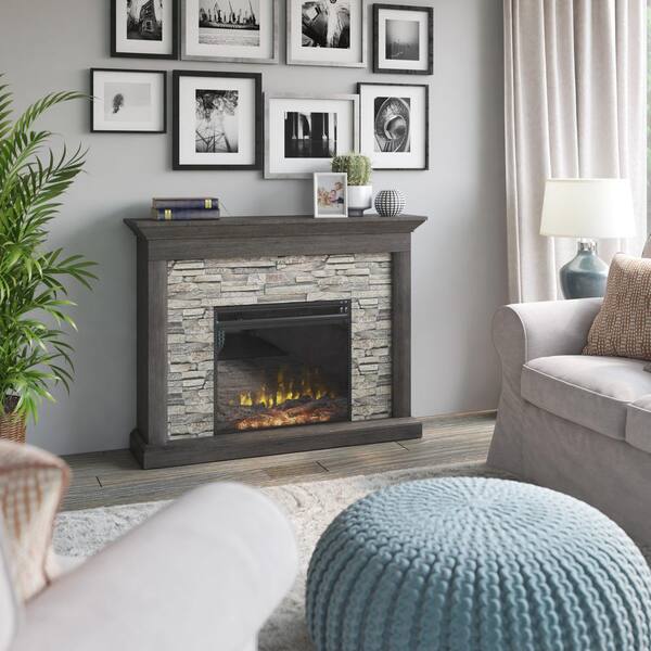 Twin Star Home Rustic 47.38 in. Freestanding Wooden Electric Fireplace with  Stacked Stone Look in Weathered Gray 143047 - The Home Depot