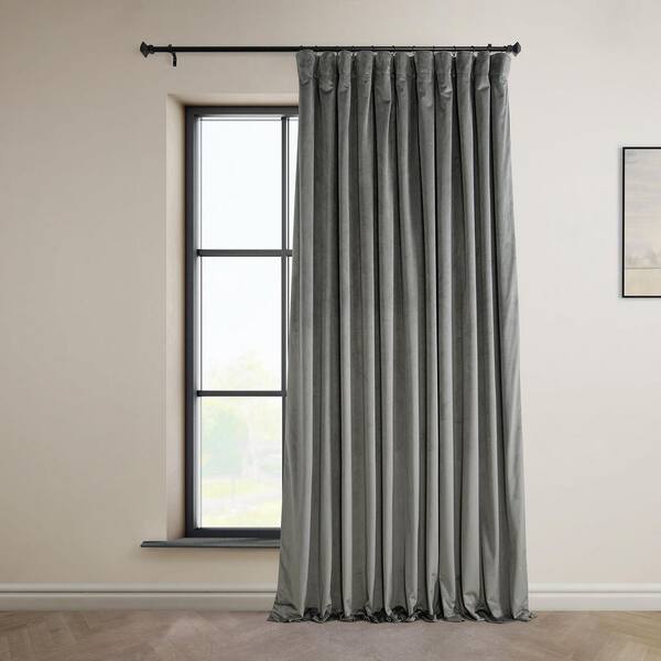 Exclusive Fabrics & Furnishings Signature Nightlife Grey Gray Plush Velvet Extrawide Hotel Blackout Rod Pocket Curtain - 100 in. W x 120 in. L (1 Panel)