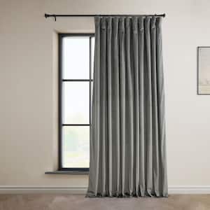 Signature Nightlife Grey Gray Plush Velvet Extrawide Hotel Blackout Rod Pocket Curtain - 100 in. W x 96 in. L (1 Panel)