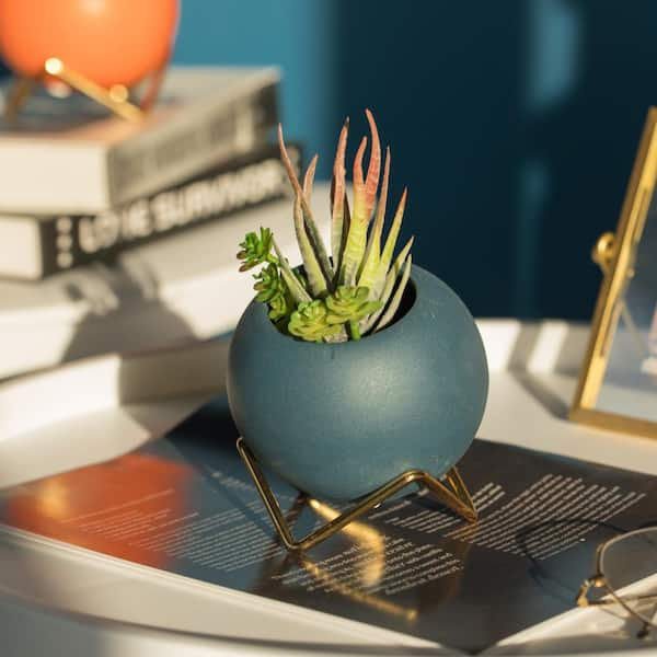 FABULAXE Small Modern Blue Ceramic Flower Vase for Living Room