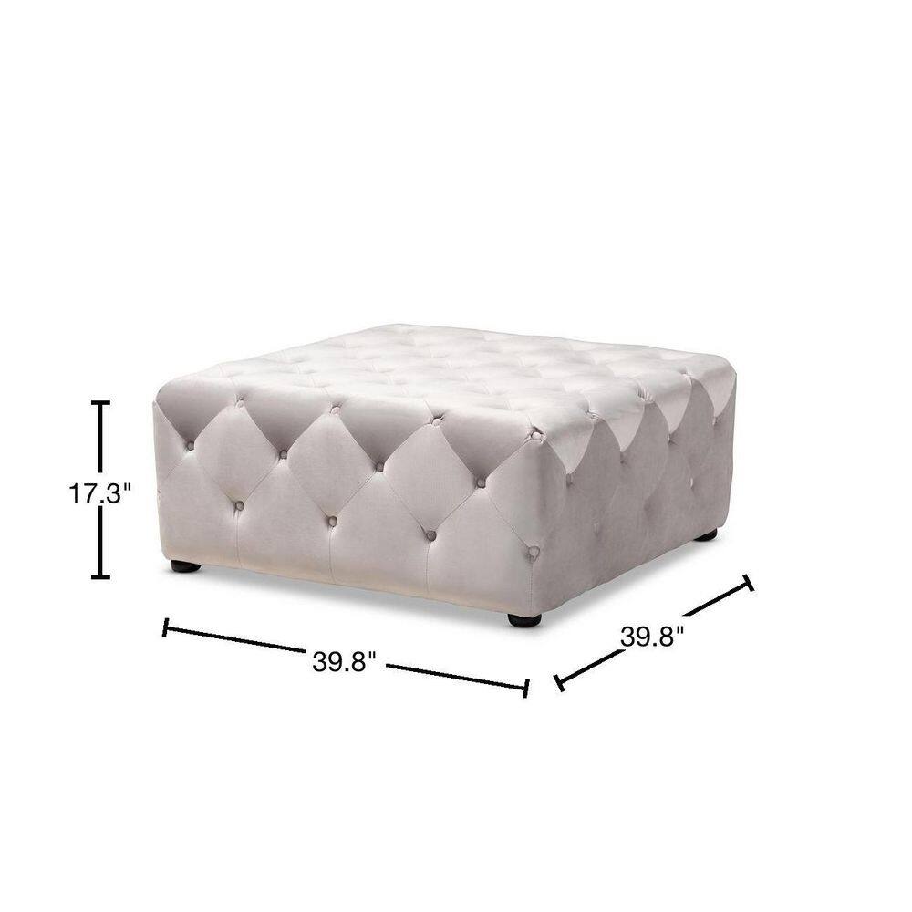 Slate Gray Velvet Button Tufted Cocktail Ottoman