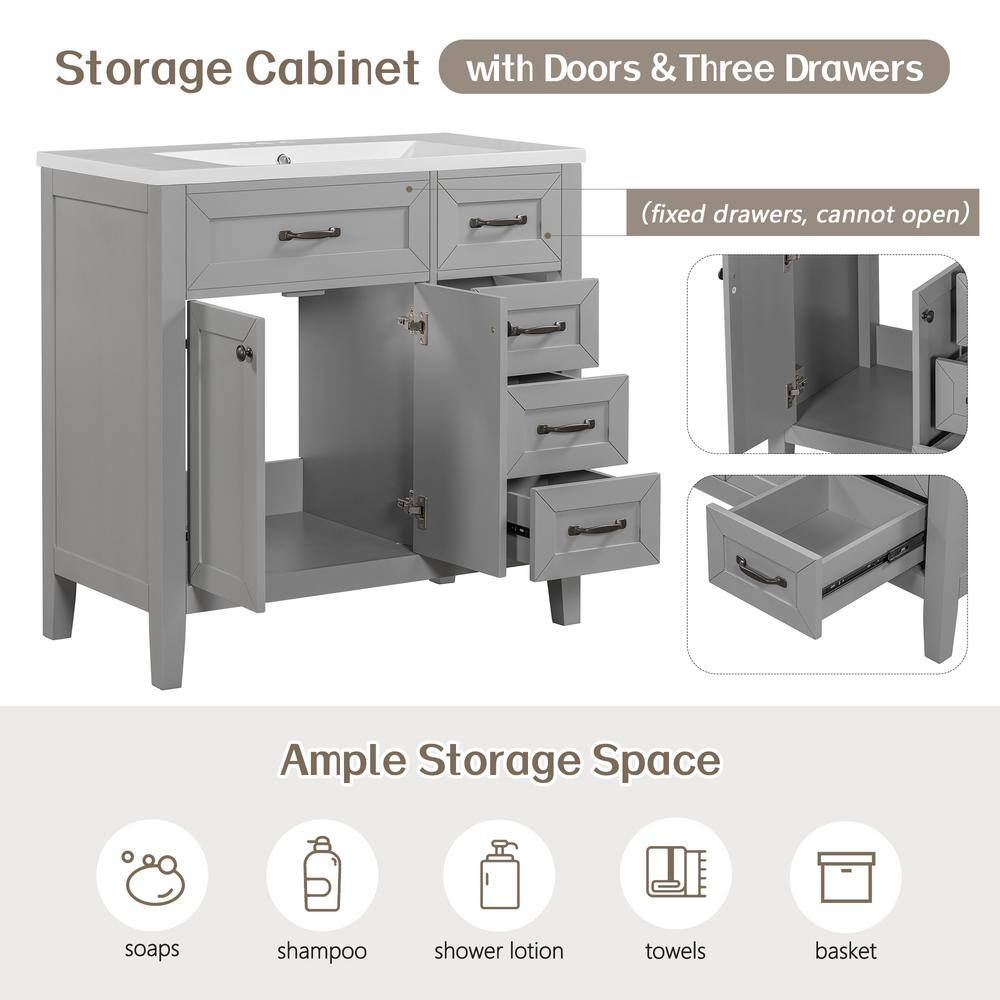 Gray 36-Inch Freestanding Bathroom Vanity with Ceramic Sink