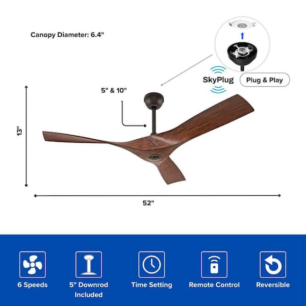 SkyPlug SkyFan Perseus 52 in. 3-Blade Matte Black/Cherry Wood Plug