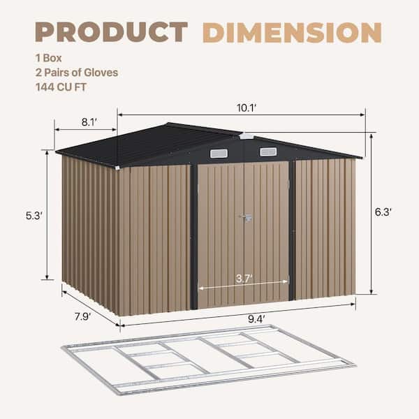 Sizzim 8 ft. W x 6 ft. D Metal Storage Shed with Metal Frame Floor