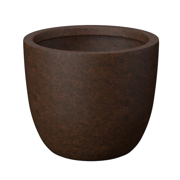 14 in. Large Earthy Brown Concrete Round Planter / Pot with Drainage Holes
