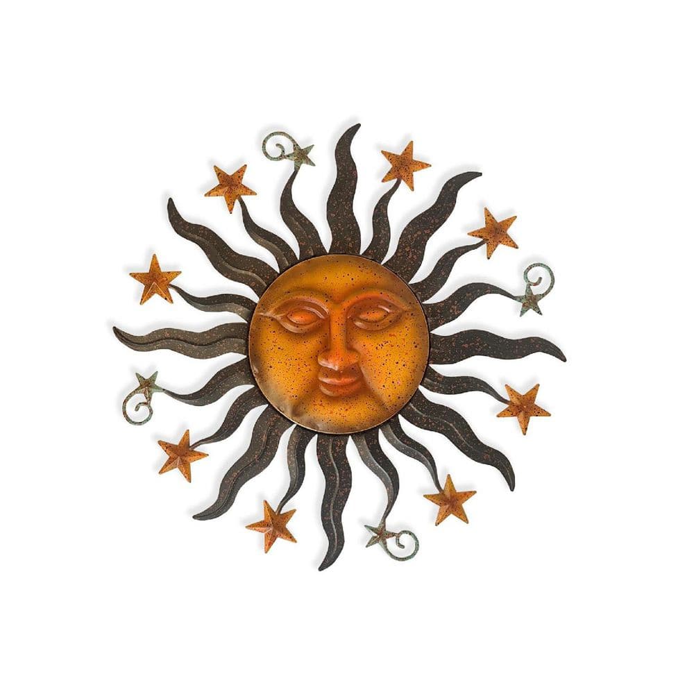 Sun Face Frame 24 in. x 24 in. Bronze Metal Outdoor Sun Face 3D Wall Sculpture ...
