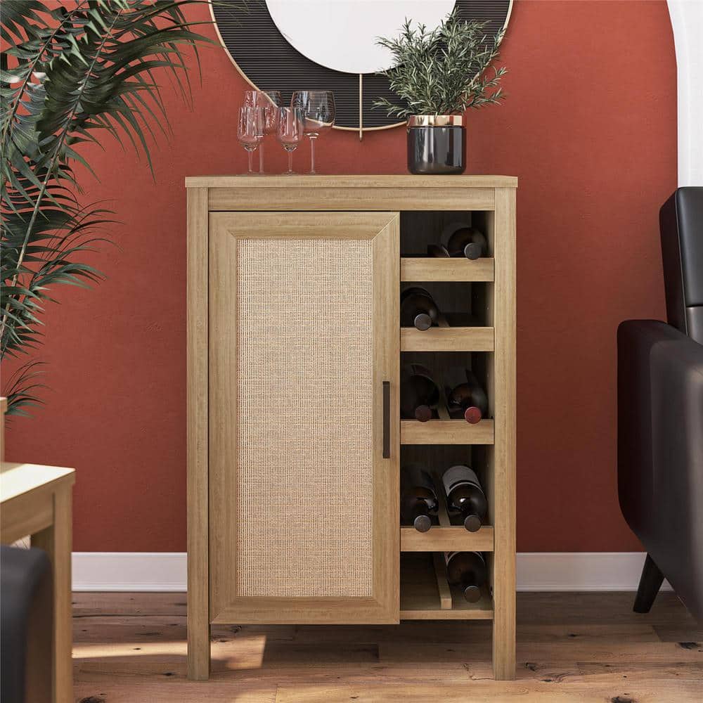 Natural MDF Bar Cabinet with Faux Rattan Door and Steel Handle