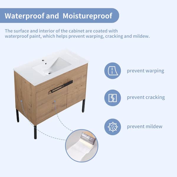 Simply 36 in. W X 18 in. D x 35 in. H Bath Vanity in Imitative Oak with White Ceramic Vanity Top