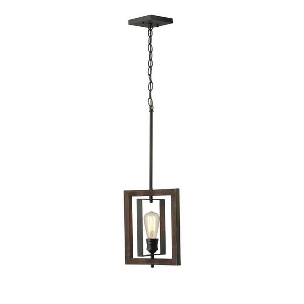 Home Decorators Collection Palermo Grove 10 in. 1-Light Gilded Iron Farmhouse Kitchen Island Mini-Pendant with Hand Painted Walnut Accents