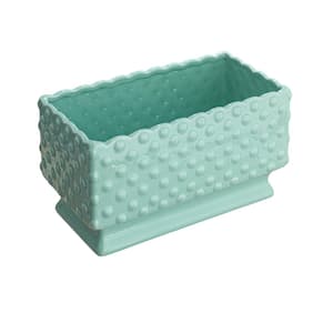 11.25 in. L x 5.75 in. W x 6 in. H Light Aqua Indoor Ceramic Hobnail Decorative Pot with Scalloped Edge (1-Pack)