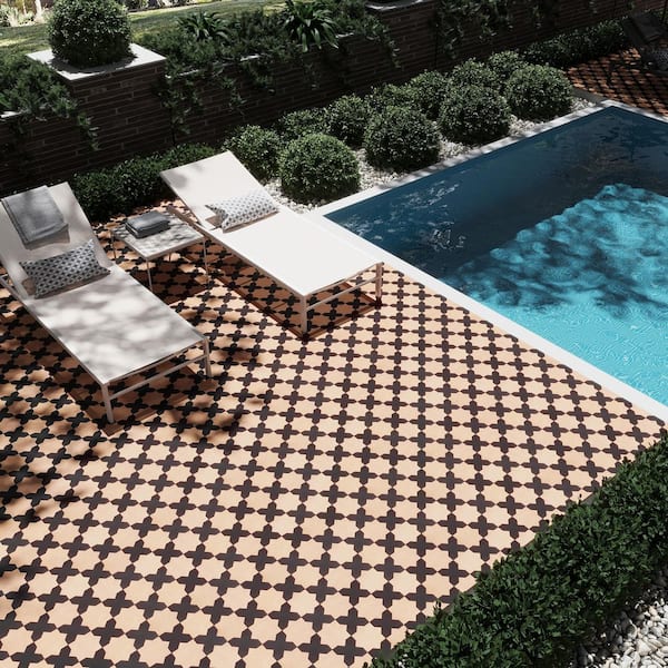 Seville 6.6 in. x 11.32 in Terracota Star Graphite Black Cross Porcelain Wall Floor Tile (10.62 sq. ft./case) 68-Pack