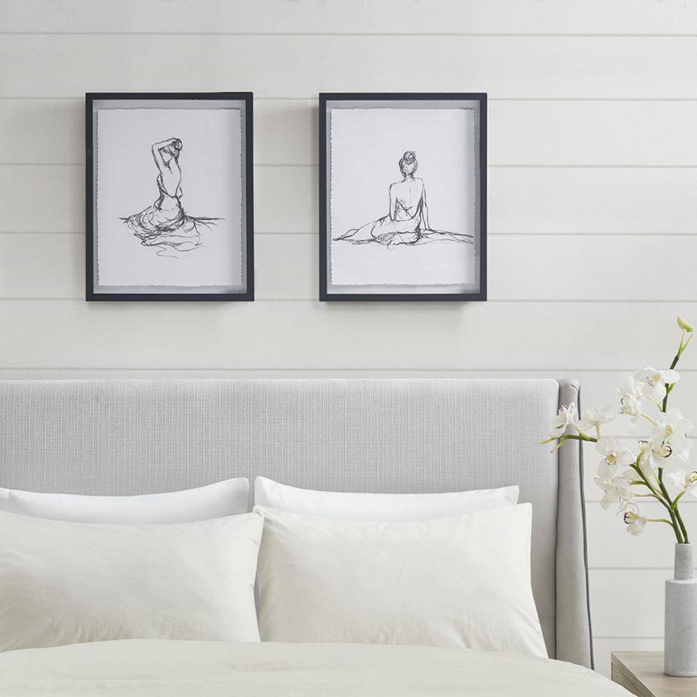 Feminine Figures Black and White Framed Sketch Art Set