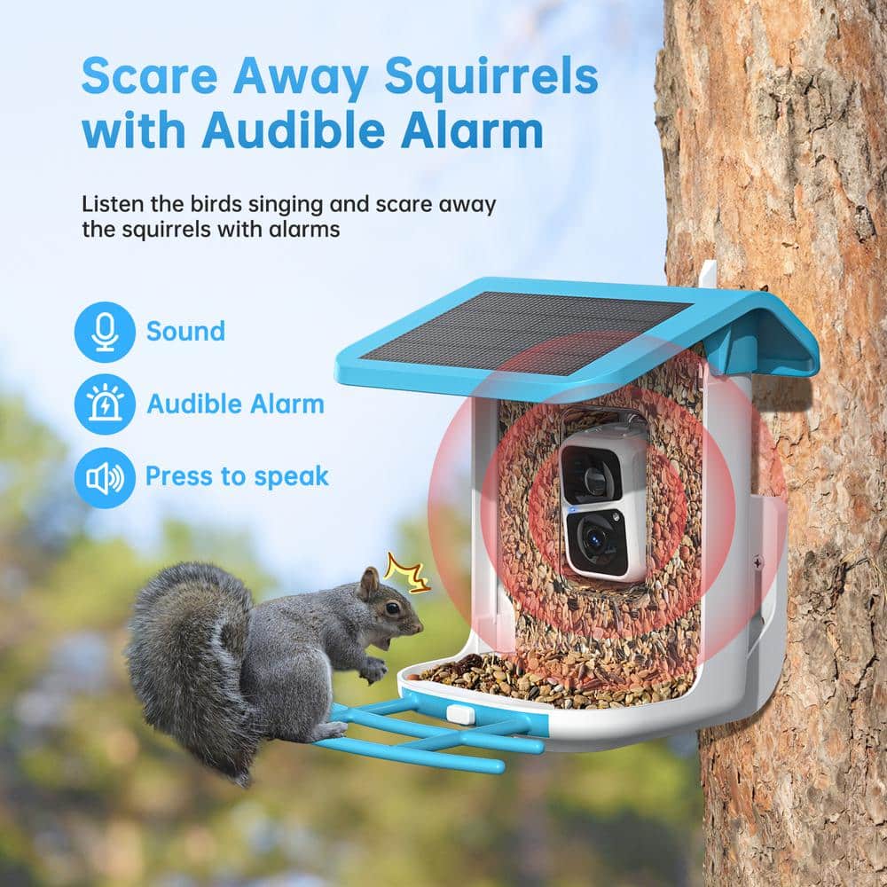 Blue and White Plastic Smart Bird Feeder with Camera