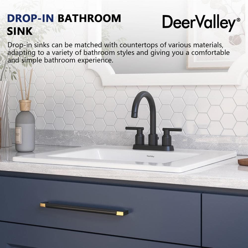21'' x 18'' White Rectangular Ceramic Drop-In Bathroom Sink with Overflow