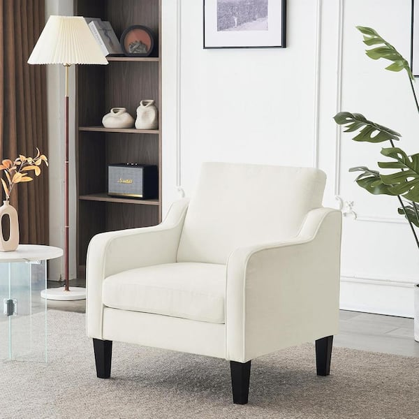 Karl home White Chenille Accent Arm Chair Mid Century Modern