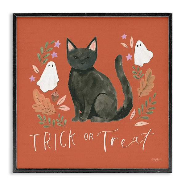 Stupell Industries Trick Or Treat Cat by Jenaya Jackson 1 Piece Framed Graphic Print Typography Poster Art Print 24 in. x 24 in.