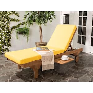 Newport Natural Brown 1-Piece Wood Outdoor Chaise Lounge Chair with Yellow Cushion