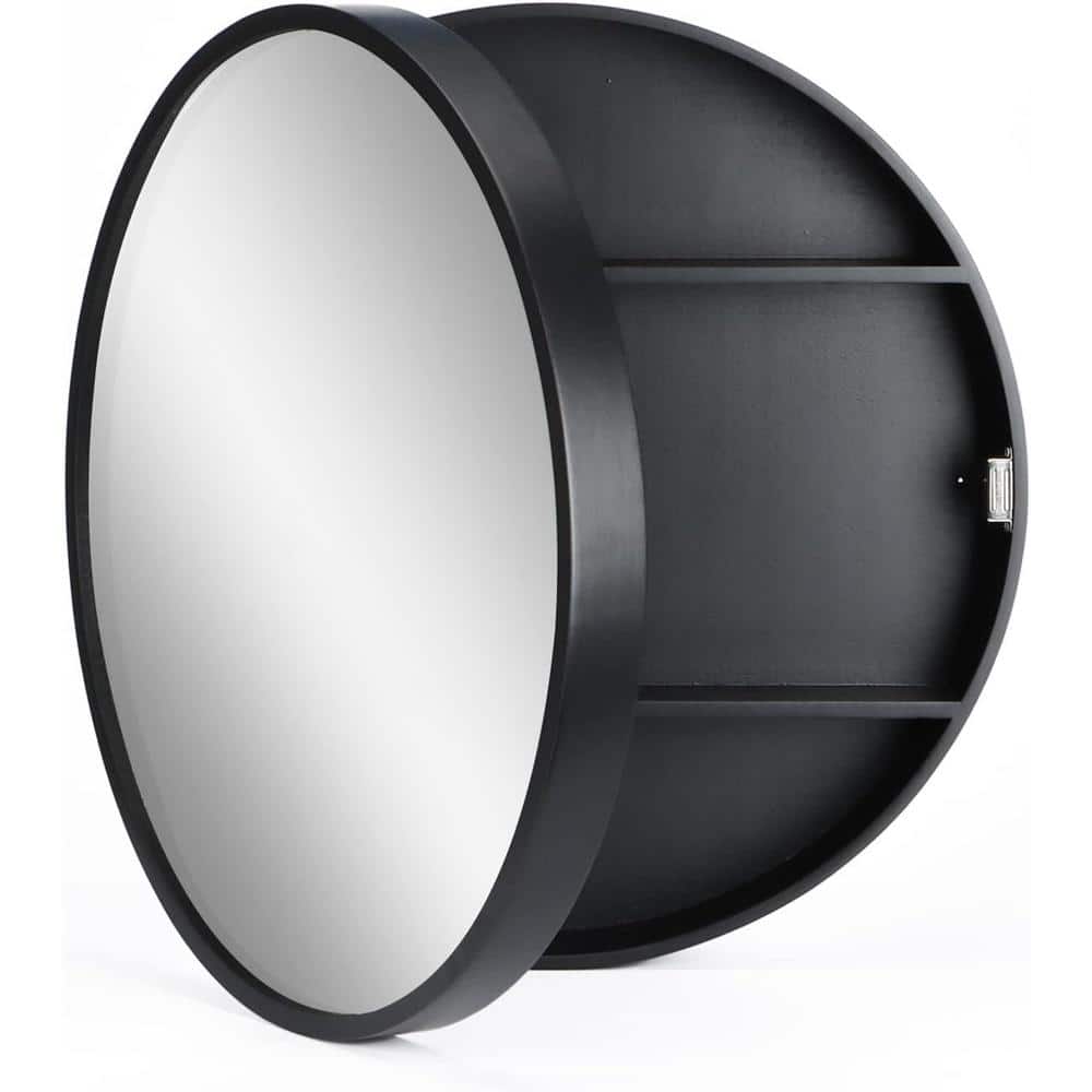 24 in. W x 24 in. H Black Bathroom Round Metal Wall Mounted Medicine Cabine