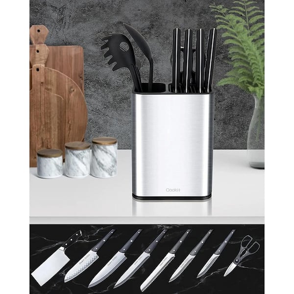 Knife Block Holder; Cookit Universal Knife Block without Knives; Unique  Double-Layer Wavy Design; Round Black Knife Holder for Kitchen; Space Saver