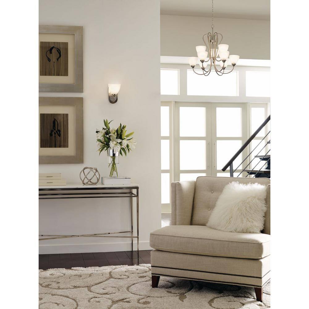 Brushed Nickel Ceramic Wall Sconce with Etched Glass Shade