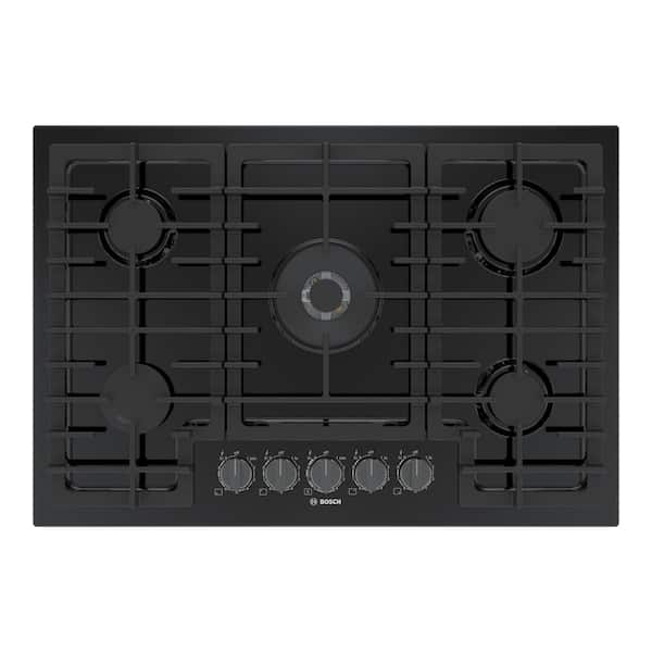 Bosch 800 Series 30 in. Gas Stove Cooktop in Black with Black Stainless Knobs with 5-Burners including 17,000 BTU Burner