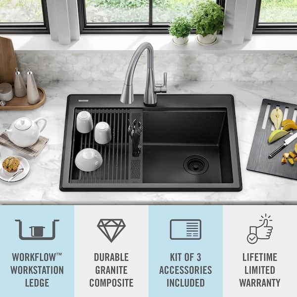 Delta Everest Black Granite Composite 30 in. Single Bowl Drop-In
