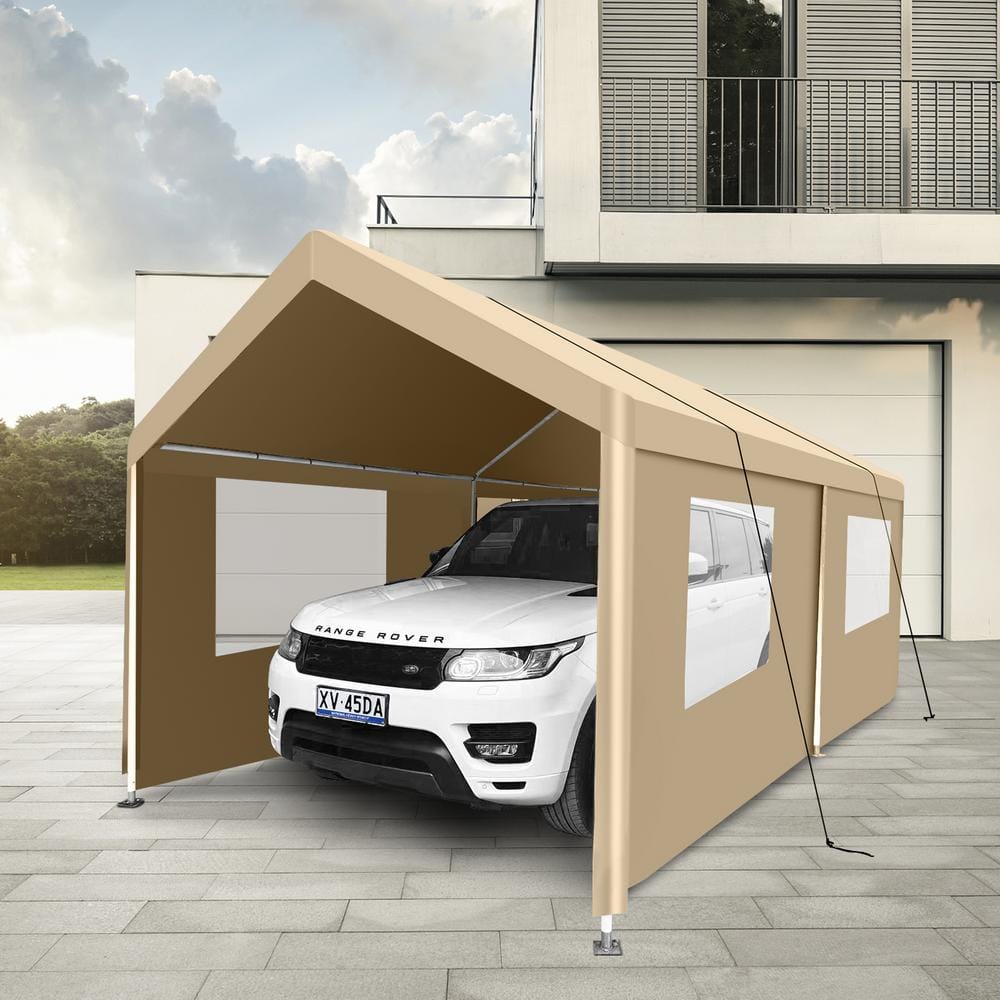 ToolCat 10 ft. x 20 ft. Heavy-Duty Garage Portable Carport Tent for Outdoor Storage Shelter, khaki