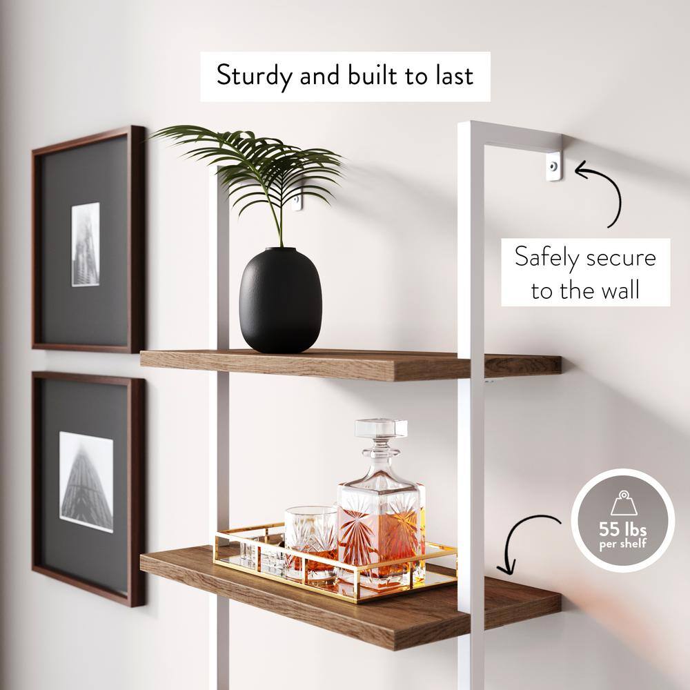 Theo Oak and White 3-Tier Ladder Bookshelf with Storage Drawers
